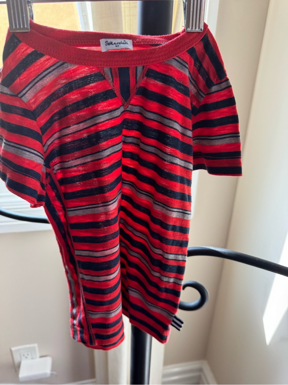 Splendid Red, Black & Gray Striped Short Sleeve Tee Size 3 Lightweight
